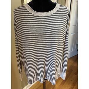 Eileen Fisher Women's Gray Striped Long Sleeve Top Thin Sweater Oversized PM